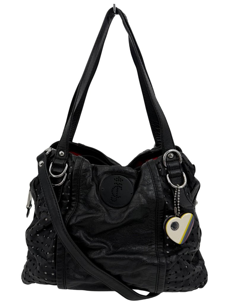 Rare Vtg Juicy Couture Perforated Leather Triple-Compartment Crossbody Hobo Bag